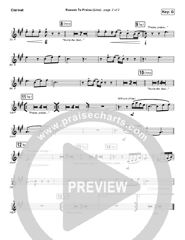 Reason To Praise (Live) Clarinet (Bethel Music / Cory Asbury / Naomi Raine)