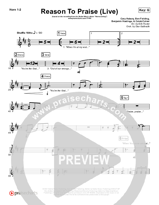 Reason To Praise (Live) French Horn 1/2 (Bethel Music / Cory Asbury / Naomi Raine)