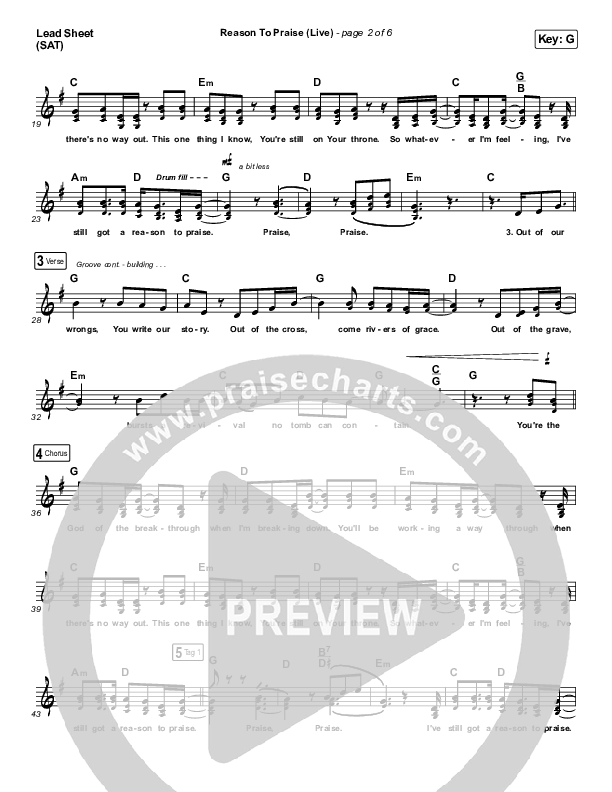 Reason To Praise (Live) Lead Sheet (SAT) (Bethel Music / Cory Asbury / Naomi Raine)