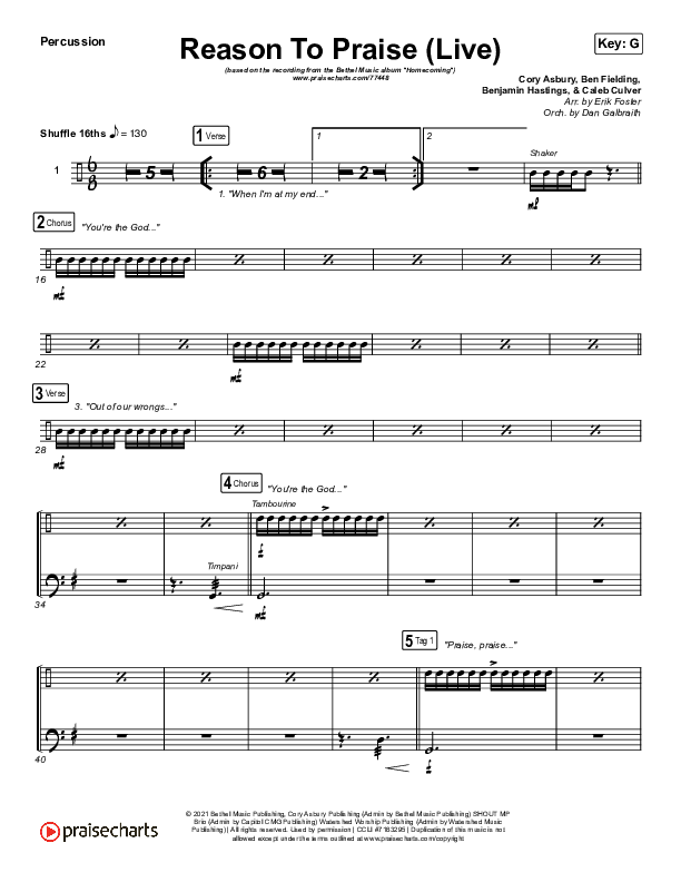 Reason To Praise (Live) Percussion (Bethel Music / Cory Asbury / Naomi Raine)
