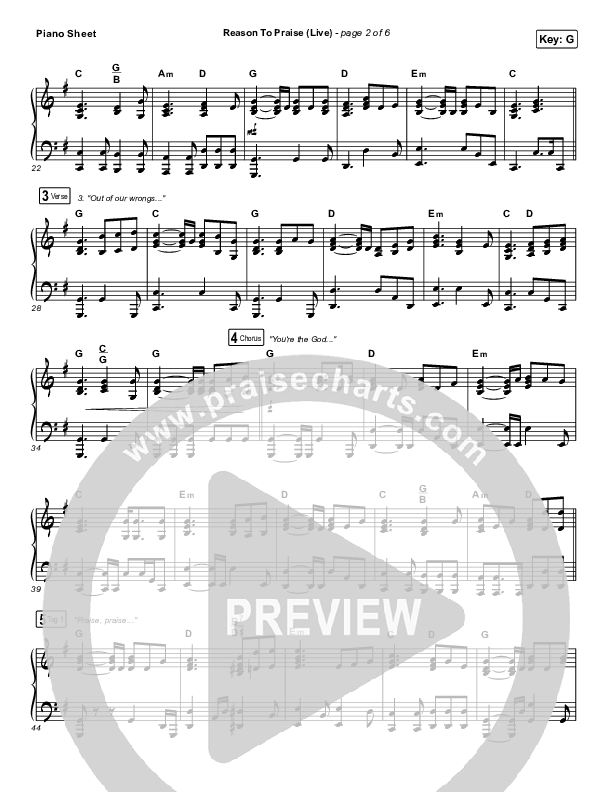 Reason To Praise (Live) Piano Sheet (Bethel Music / Cory Asbury / Naomi Raine)