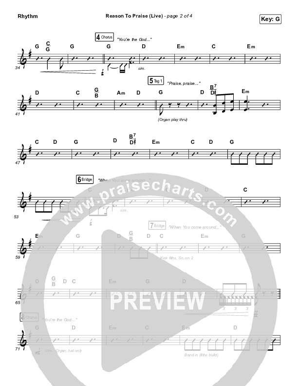 Reason To Praise (Live) Rhythm Chart (Bethel Music / Cory Asbury / Naomi Raine)