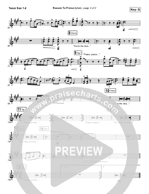 Reason To Praise (Live) Tenor Sax 1/2 (Bethel Music / Cory Asbury / Naomi Raine)