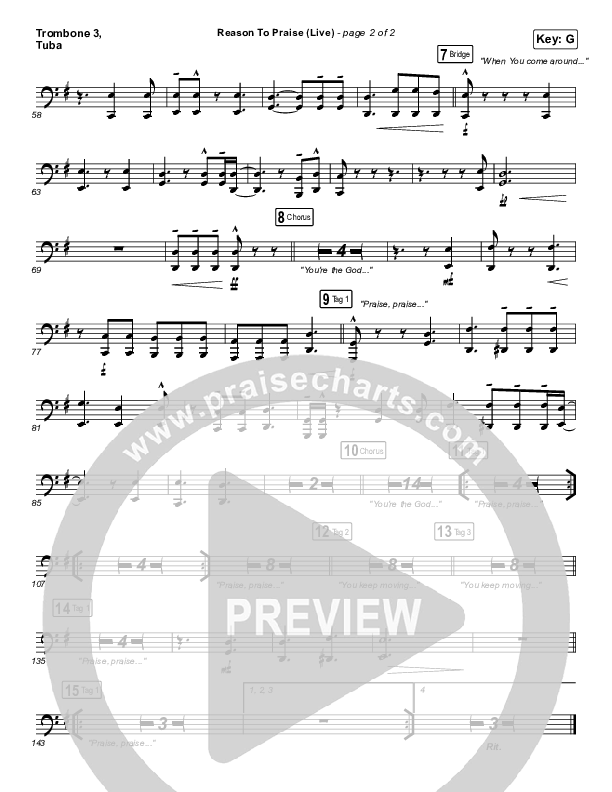 Reason To Praise (Live) Trombone 3/Tuba (Bethel Music / Cory Asbury / Naomi Raine)