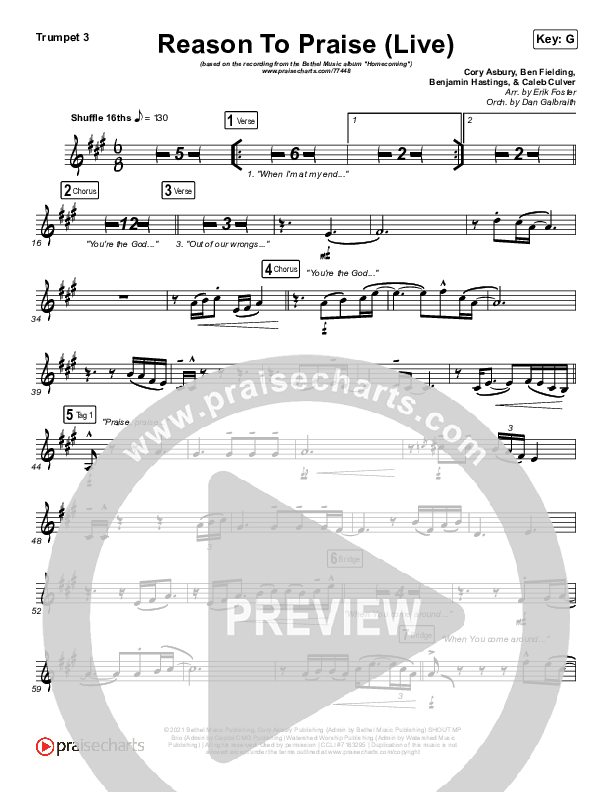 Reason To Praise (Live) Trumpet 3 (Bethel Music / Cory Asbury / Naomi Raine)
