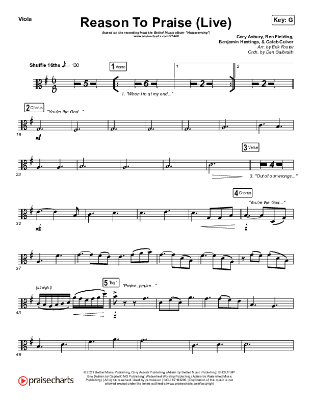 Reason To Praise (Live) Viola (Bethel Music / Cory Asbury / Naomi Raine)