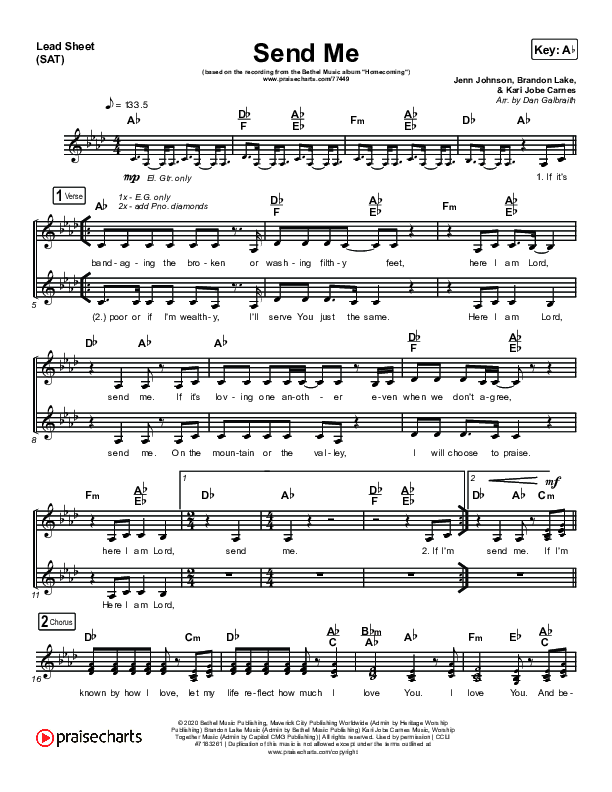 Send Me (Live) Lead Sheet (SAT) (Bethel Music / Jenn Johnson / Chris Quilala)