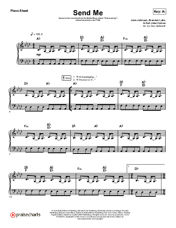 Send Me (Live) Piano Sheet (Bethel Music / Jenn Johnson / Chris Quilala)