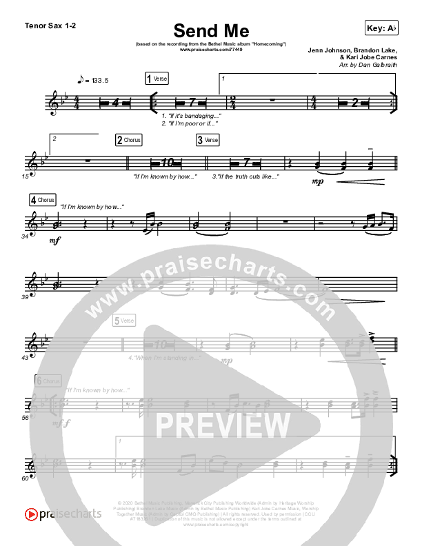 Send Me (Live) Tenor Sax 1/2 (Bethel Music / Jenn Johnson / Chris Quilala)