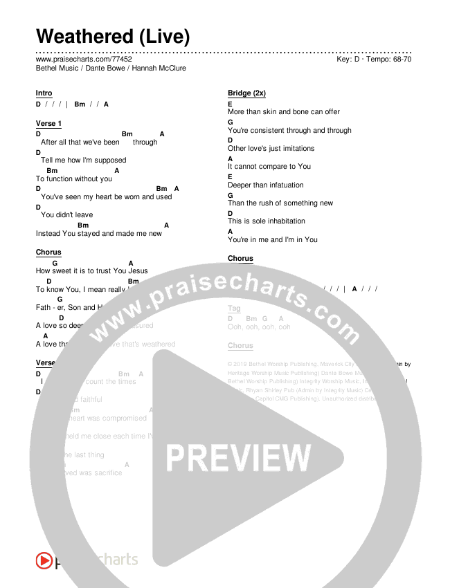 Weathered Live Chords Pdf Bethel Music Dante Bowe Hannah Mcclure Praisecharts