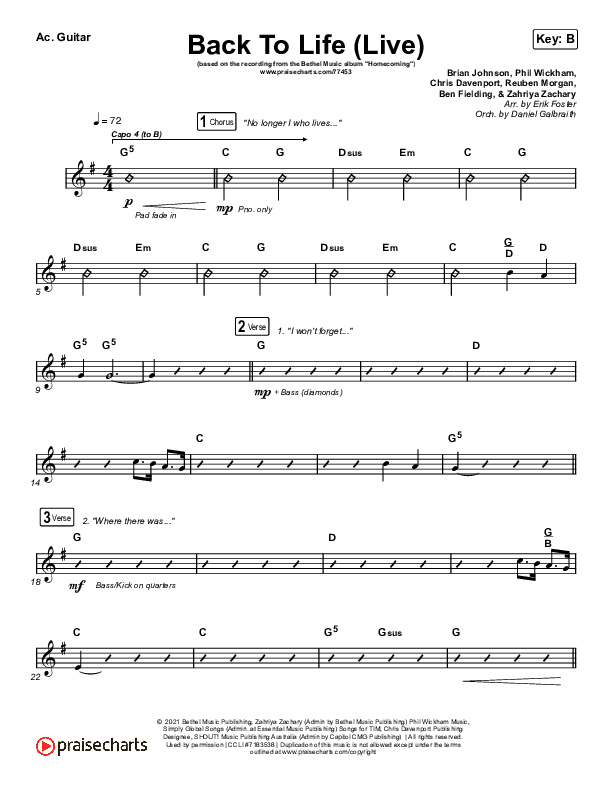 Back To Life (Live) Acoustic Guitar (Bethel Music / Zahriya Zachary)