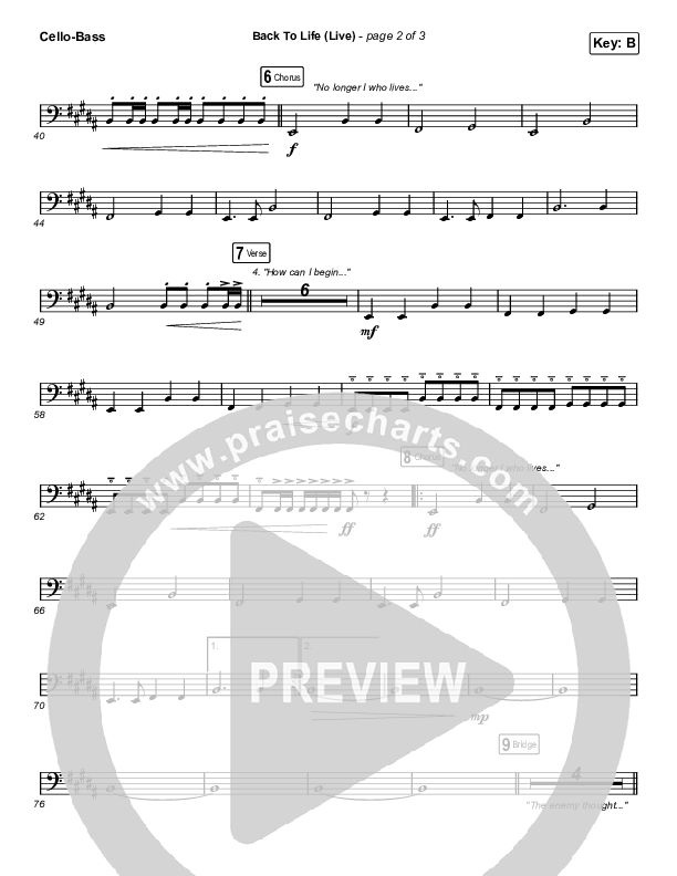 Back To Life (Live) Cello/Bass (Bethel Music / Zahriya Zachary)