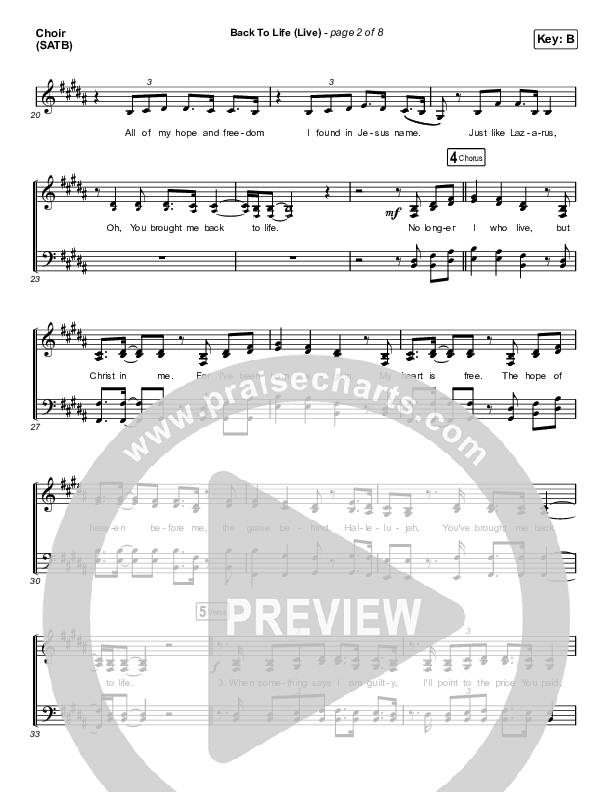 Back To Life (Live) Choir Sheet (SATB) (Bethel Music / Zahriya Zachary)