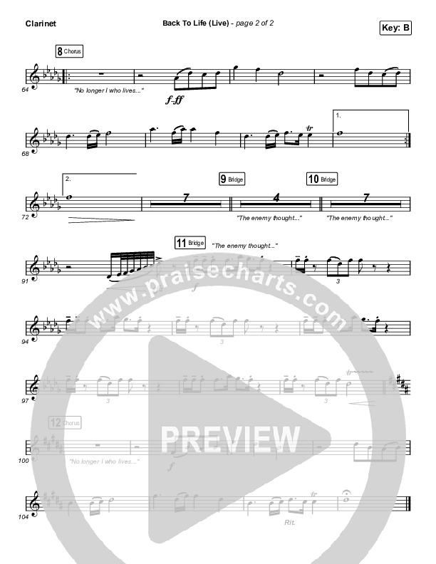 Back To Life (Live) Clarinet (Bethel Music / Zahriya Zachary)