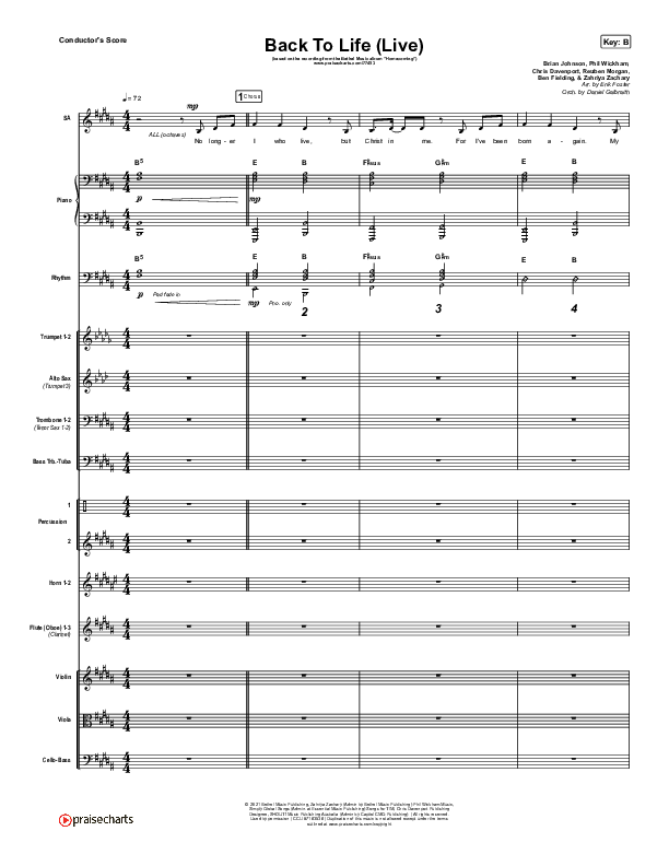 Back To Life (Live) Conductor's Score (Bethel Music / Zahriya Zachary)
