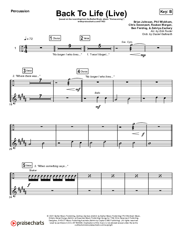 Back To Life (Live) Percussion (Bethel Music / Zahriya Zachary)