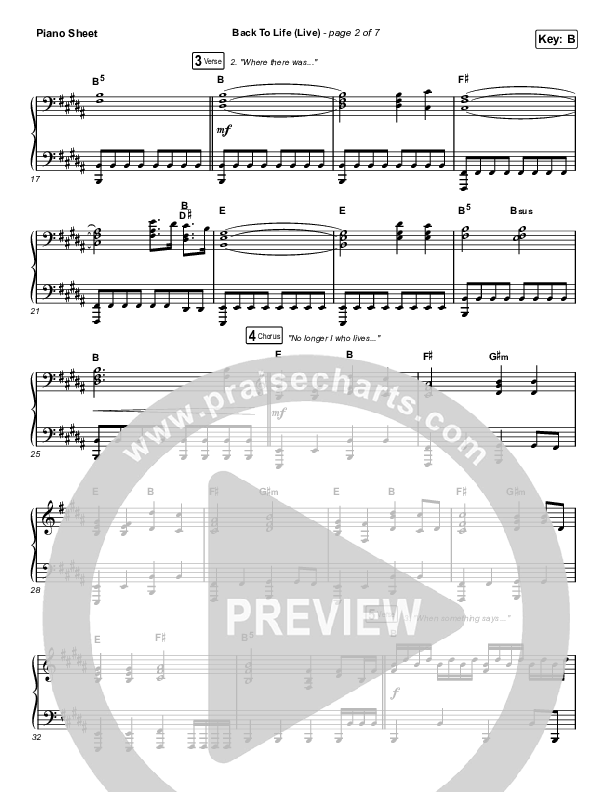 Back To Life (Live) Piano Sheet (Bethel Music / Zahriya Zachary)