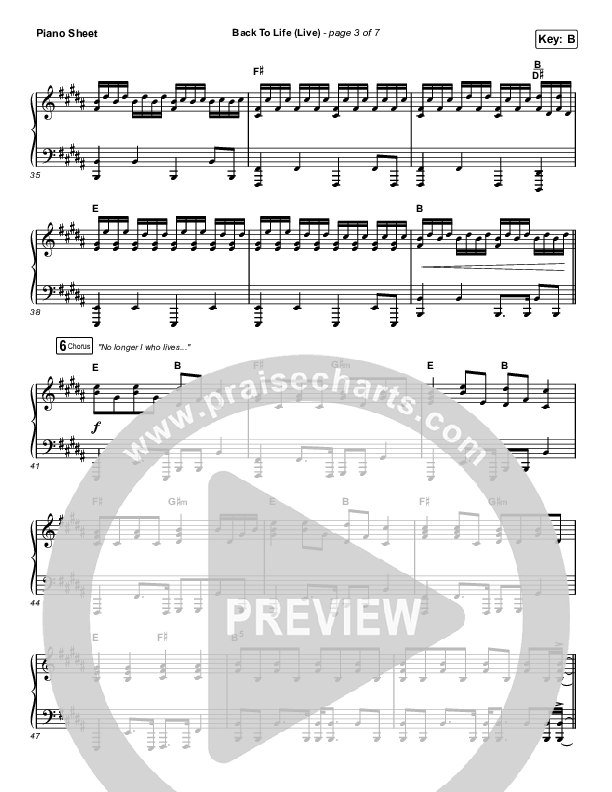 Back To Life (Live) Piano Sheet (Bethel Music / Zahriya Zachary)