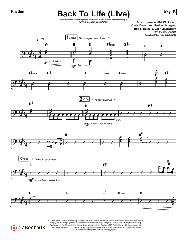 Back To Life (Live) Rhythm Pack (Bethel Music / Zahriya Zachary)