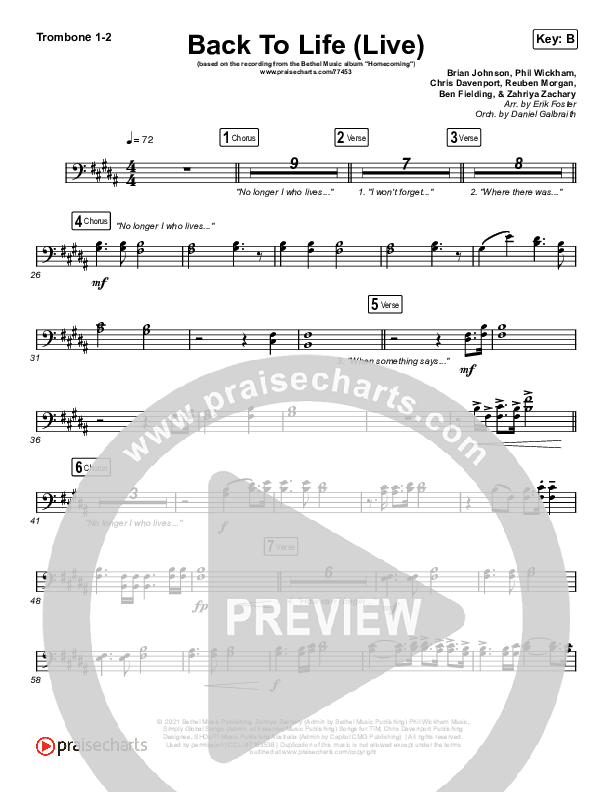 Back To Life (Live) Trombone 1/2 (Bethel Music / Zahriya Zachary)