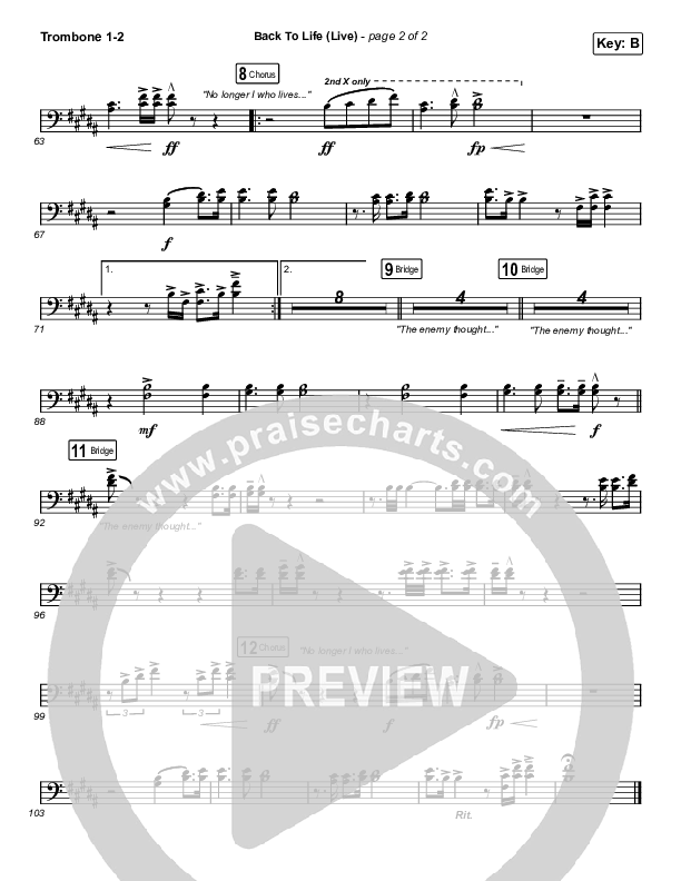 Back To Life (Live) Trombone 1/2 (Bethel Music / Zahriya Zachary)