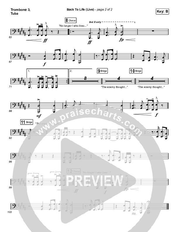 Back To Life (Live) Trombone 3/Tuba (Bethel Music / Zahriya Zachary)