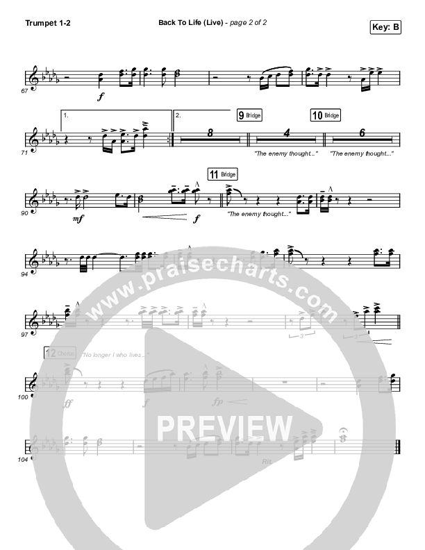 Back To Life (Live) Trumpet 1,2 (Bethel Music / Zahriya Zachary)