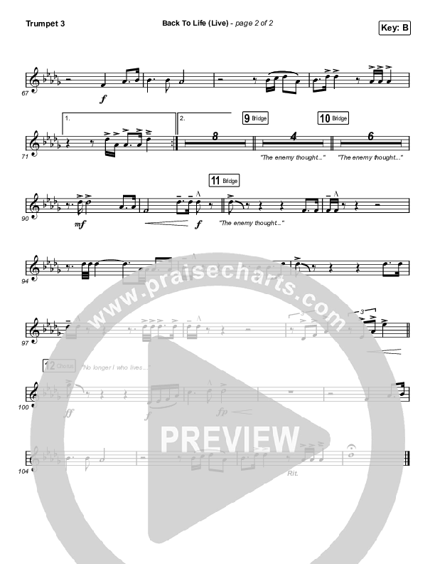 Back To Life (Live) Trumpet 3 (Bethel Music / Zahriya Zachary)