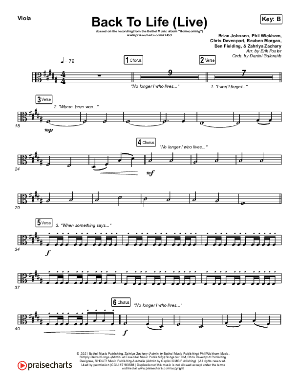 Back To Life (Live) Viola (Bethel Music / Zahriya Zachary)