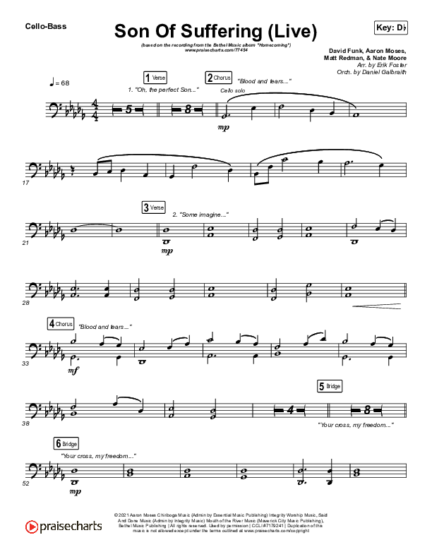 Son Of Suffering (Live) Cello/Bass (Bethel Music / David Funk / Matt Redman)