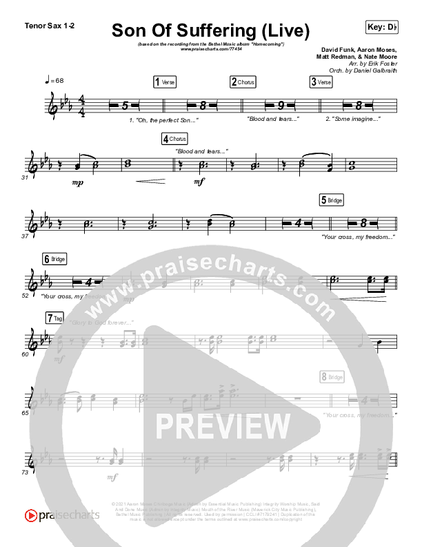 Son Of Suffering (Live) Tenor Sax 1/2 (Bethel Music / David Funk / Matt Redman)