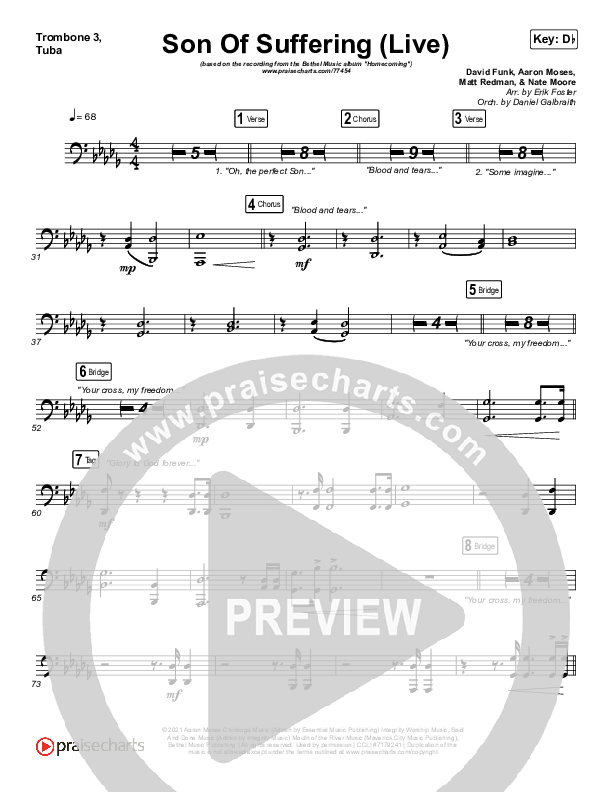 Son Of Suffering (Live) Trombone 3/Tuba (Bethel Music / David Funk / Matt Redman)
