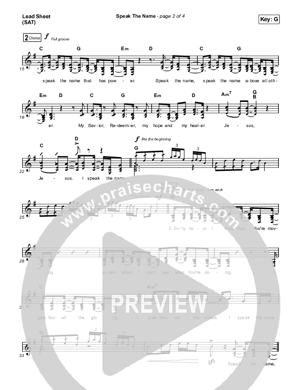 Speak The Name Lead Sheet (SAT) (Church Of The City / Ileia Sheraé)
