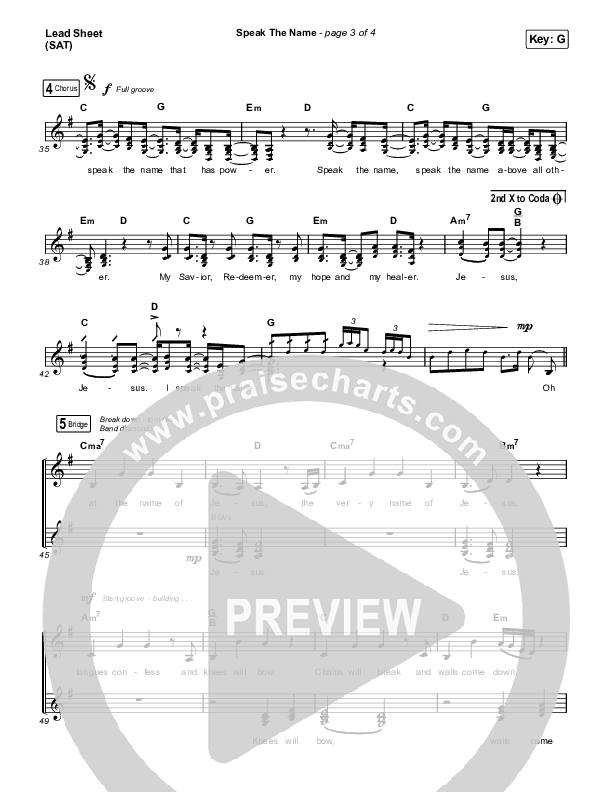 Speak The Name Lead Sheet (SAT) (Church Of The City / Ileia Sheraé)