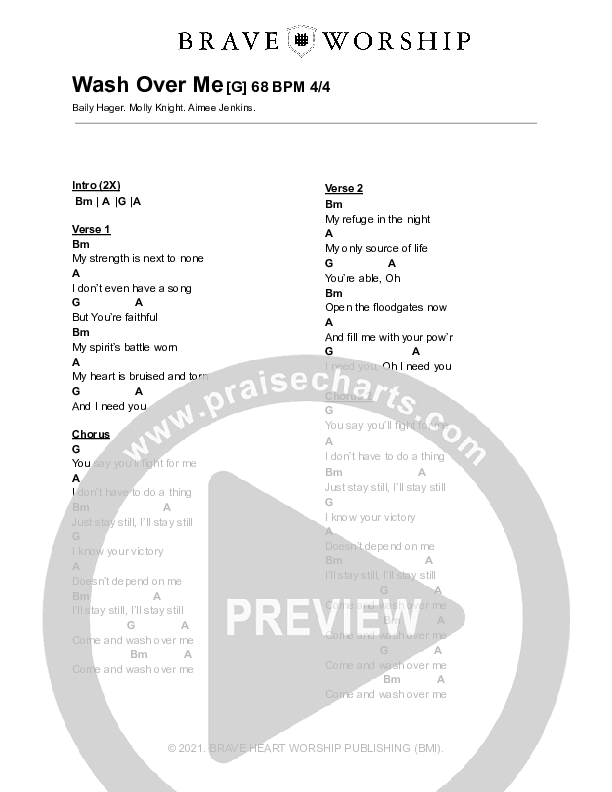 Wash Over Me Chord Chart (Baily Hager / Brave Worship)