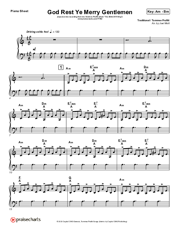 God Rest Ye Merry Gentlemen (Instrumental) Piano Sheet (Tommee Profitt / Tina Guo)