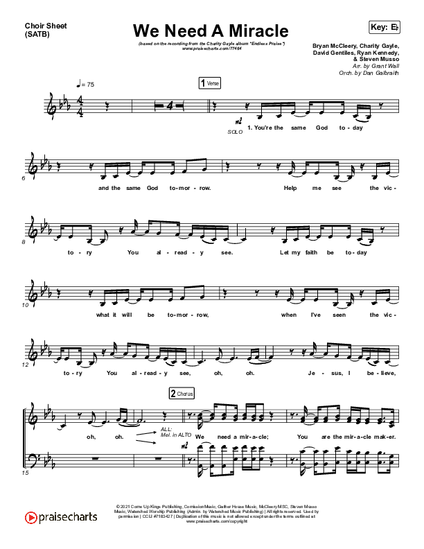 We Need A Miracle Choir Vocals (SATB) (Charity Gayle)