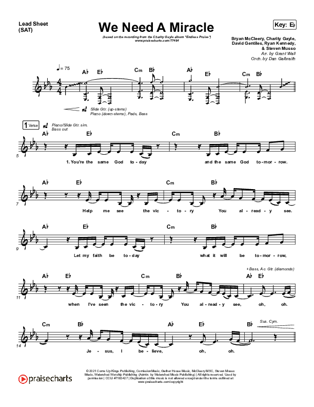 We Need A Miracle Lead Sheet (SAT) (Charity Gayle)