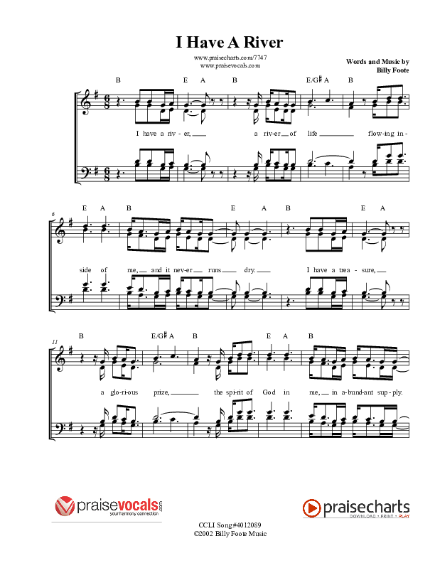 I Have A River Lead Sheet (PraiseVocals)