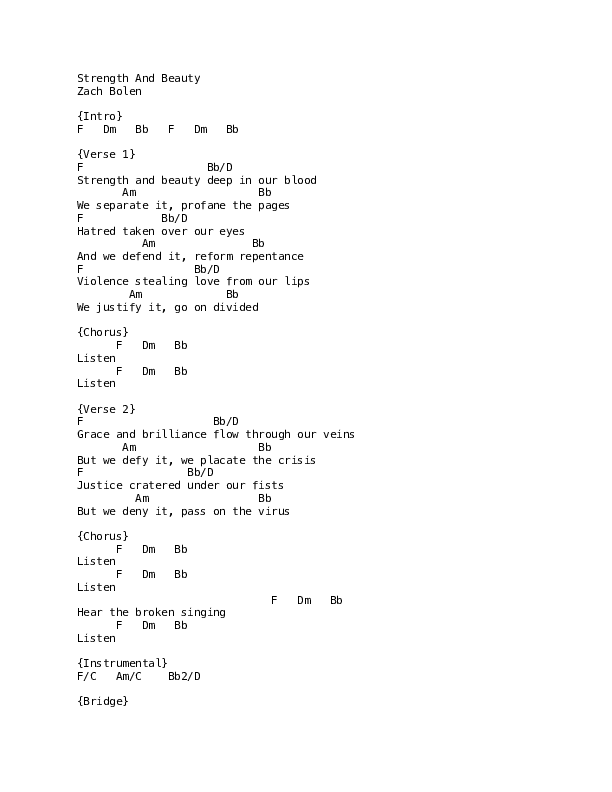 Strength and Beauty (Live) Chord Chart (Citizens)