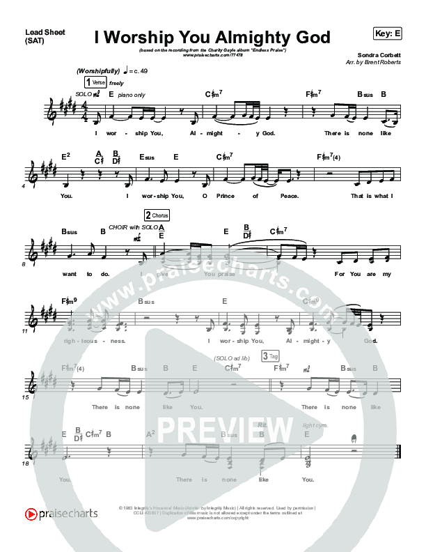 I Worship You Almighty God Piano/Vocal Pack (Charity Gayle)