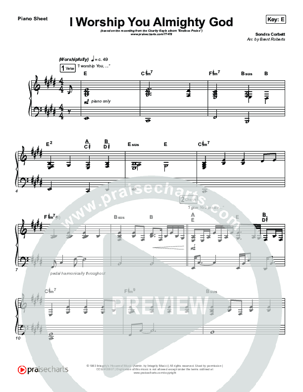 I Worship You Almighty God Piano Sheet (Charity Gayle)