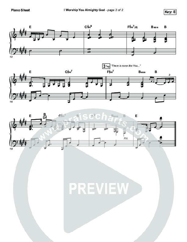 I Worship You Almighty God Piano Sheet (Charity Gayle)