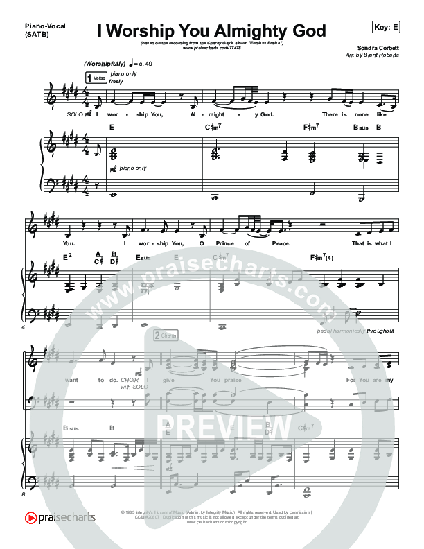 I Worship You Almighty God Piano/Vocal Pack (Charity Gayle)