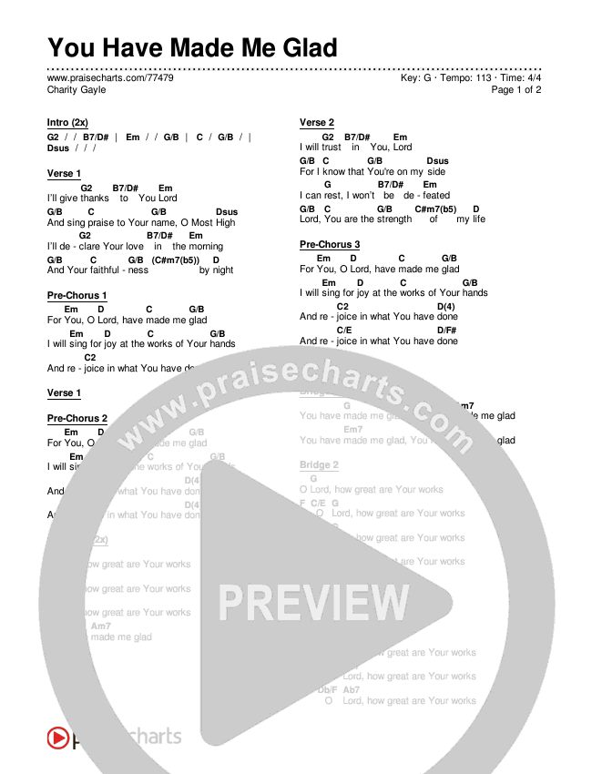 You Have Made Me Glad Chords & Lyrics (Charity Gayle)