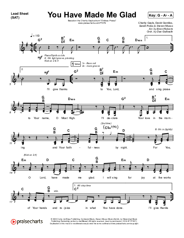 You Have Made Me Glad Lead Sheet (SAT) (Charity Gayle)
