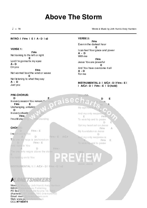 Above The Storm (Live) Chords PDF PraiseCharts