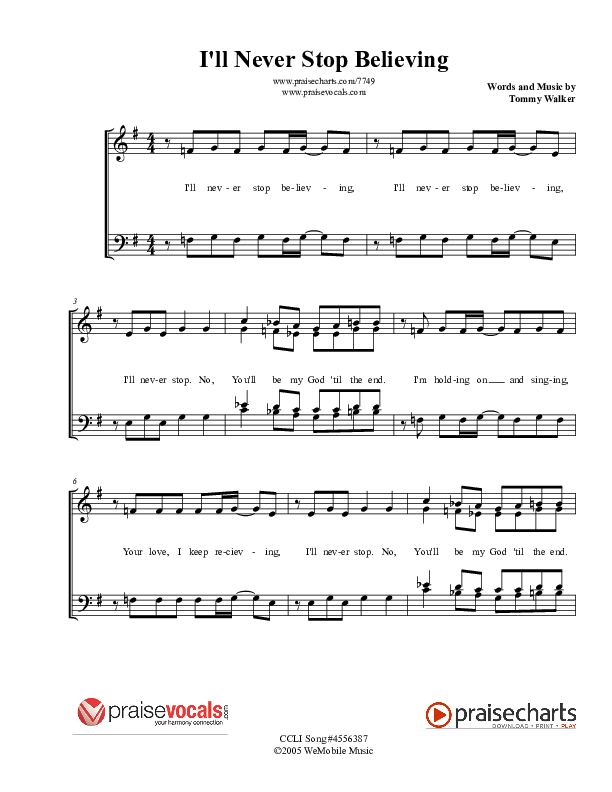 I'll Never Stop Believing Lead Sheet (PraiseVocals)