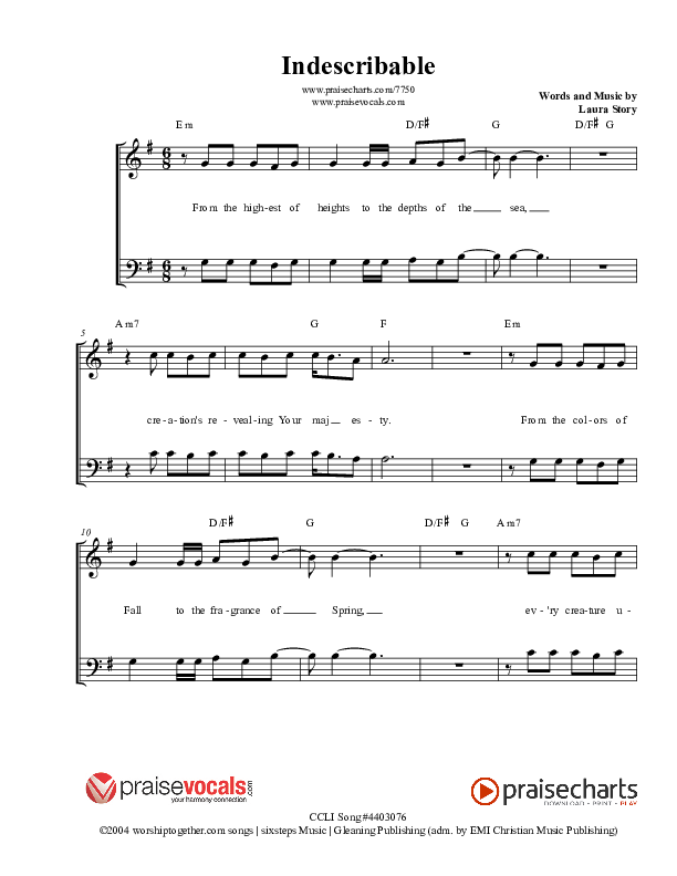 Indescribable Lead Sheet (PraiseVocals)