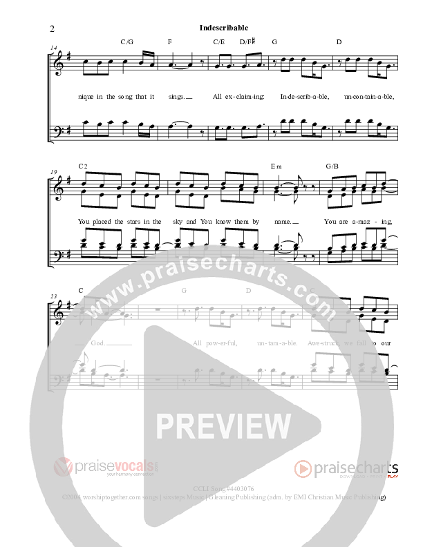 Indescribable Lead Sheet (PraiseVocals)